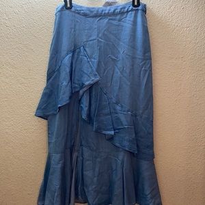 Blue long sleeve skirt with slit and ruffles